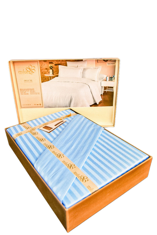 Lenjerie de Pat Damasc Albastru | Bumbac elegant și hipoalergenic