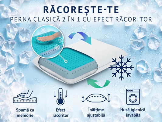 Pernă cu Dublă Funcționalitate și Efect Răcoritor, 50x70 cm