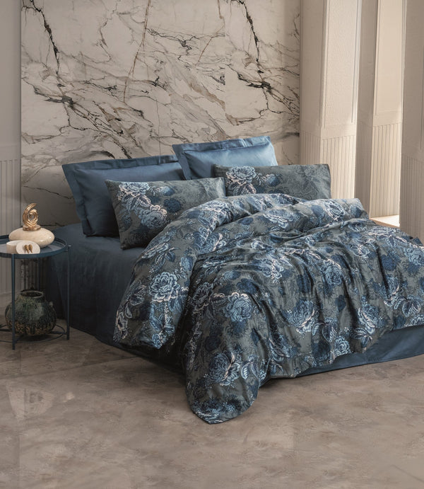 Lenjerie de Pat Satin Cotton-Blue